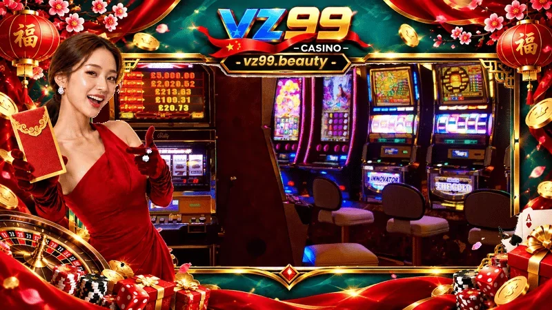 Slot game tại VZ99 với cuộn quay, biểu tượng Wild, Scatter và vòng thưởng theo từng trò.